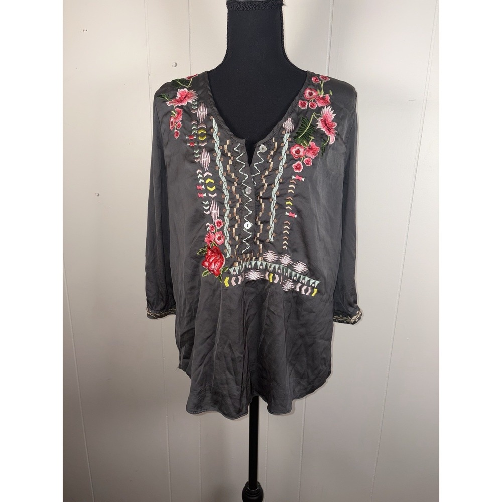 Floryday Embroidered V-Neck Tunic Top with Floral Details Small Blouse